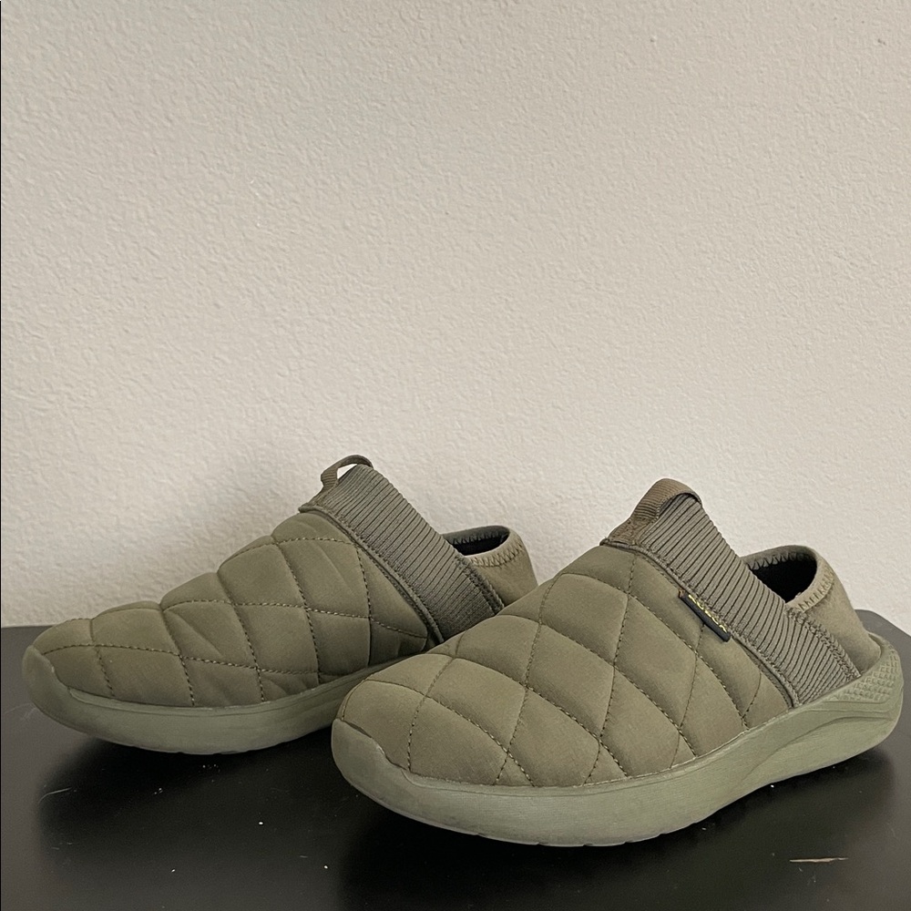 Olive Quilted Slip-On Shoes